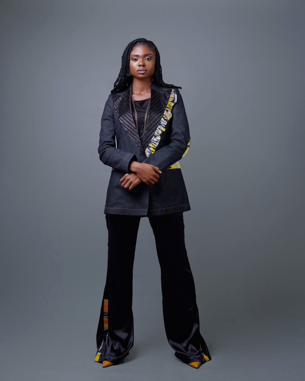 Emeery Denim Beaded Lapel Blazer Set - Image 3